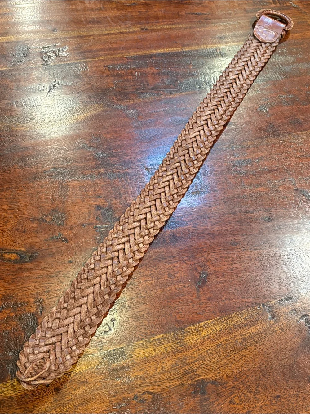 Vintage Ralph Lauren 80s Braided Brown Wide Leather Belt Made in England size 26